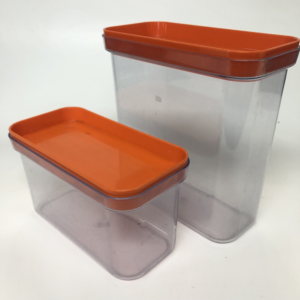 STORAGE CONTAINER, Clear Plastic w Orange Lid - Rectangular